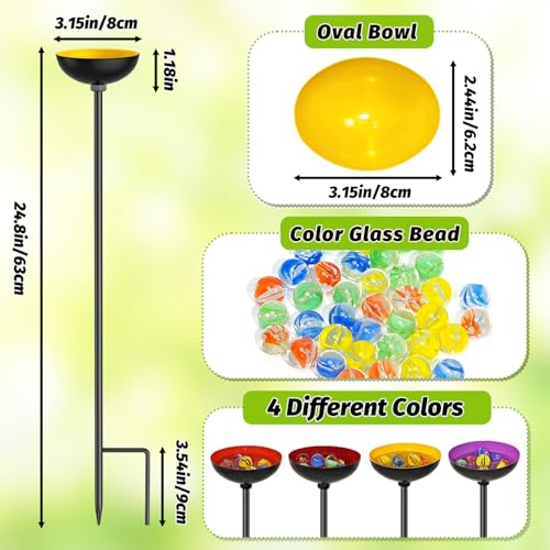 4 Pack Bee Watering Station for Garden, MeyRolizn Outdoors Metal Bee Butterfly Feeder with Glass Marbles, Butterfly Bath Insects Water Bowl for Yard Patio Decor - style: 4pcs Yellow Purple Red Orange
