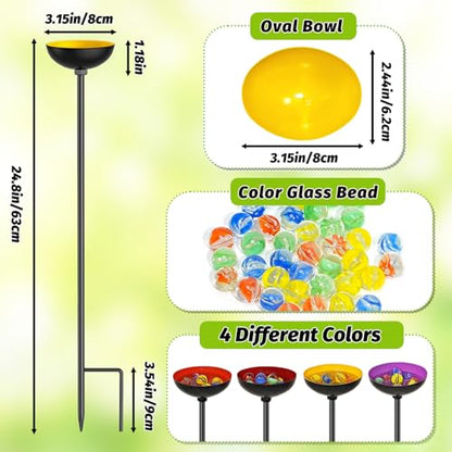 4 Pack Bee Watering Station for Garden, MeyRolizn Outdoors Metal Bee Butterfly Feeder with Glass Marbles, Butterfly Bath Insects Water Bowl for Yard Patio Decor - style: 4pcs Yellow Purple Red Orange