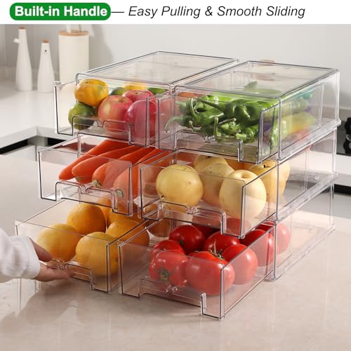 Taiuloo 2 Pack Stackable Refrigerator Organizer Bins with Pull-Out Drawer, Clear BPA-Free Food Storage Containers for Fridge Freezer, Kitchen Pantry Cabinet & Bathroom Vanity Organization