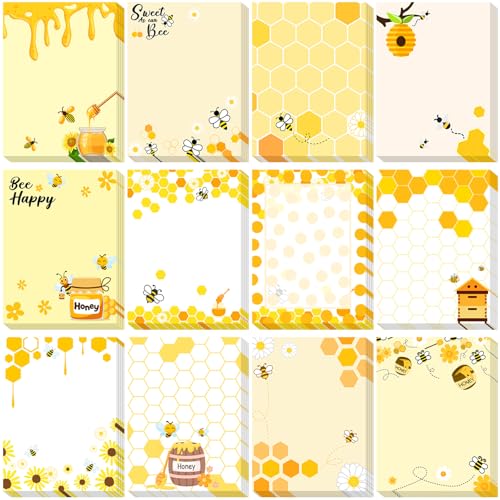 Chiisong 12 Pieces Bee Sticky Notes Bee Notepads Gifts 3x4 Inch Adhesive Honey Memo Notes for Women to Do List for Memo Reminder List for Office Home Supplies Teachers Gift - style: Bee Style