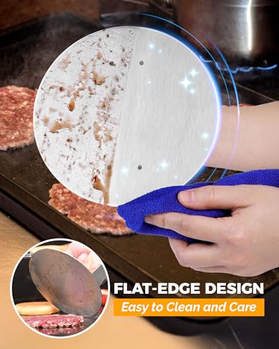 HULISEN 6.2" Stainless Steel Smashed Burger Press with Extra Wide Heat-Resistant Wood Handle, Burger Smasher for Flat Top Griddle, Grill, Skillet, Cast Iron Pan, Hamburger Cooking Accessories - size: 6.2 inch with Wood Handle