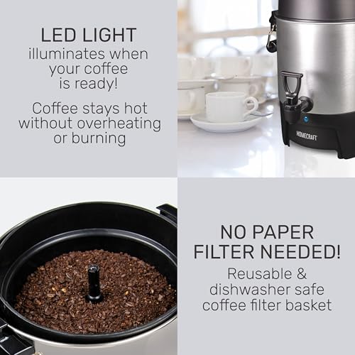 Homecraft 45-Cup Coffee & Hot Beverage Urn - Quick Brewing, Drip-Free Spout, Water Level Markings, Reusable Filter, & Carry Handles - Aluminum - style: 45 Cup Carry Handle