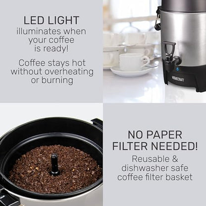 Homecraft 45-Cup Coffee & Hot Beverage Urn - Quick Brewing, Drip-Free Spout, Water Level Markings, Reusable Filter, & Carry Handles - Aluminum - style: 45 Cup Carry Handle