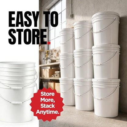 5-Gallon White Bucket Pail With Airtight Lid, Food Grade BPA-Free Premium HDPE, Made In USA, Heavy-Duty Extra Durable Multi-Use, Metal Handles Plastic Grip Easy Carrying, Stackable Easy Store - 1 Pack - size: 1 Pack