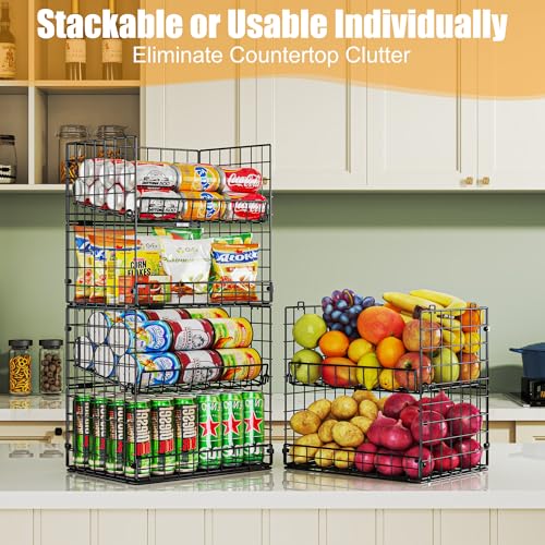 JKsmart 6-Tier Stackable Wire Basket, Can Organizer for Pantry Kitchen, XXL Metal Storage Shelves with Dividers & Handles, Easy Assembly Space Saving Storage Bins for Snacks Fruits Veggies - size: 6 Tier XXL