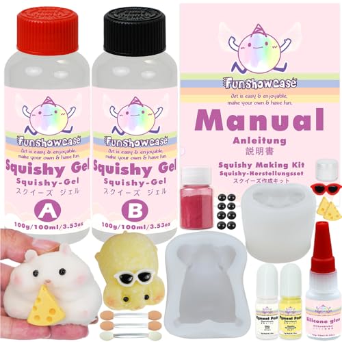 FUNSHOWCASE Taba Squishy Maker 2 Hamster Silicone Molds+Gel+Kits Fufu Squish Making Pack - color: 2 hamster