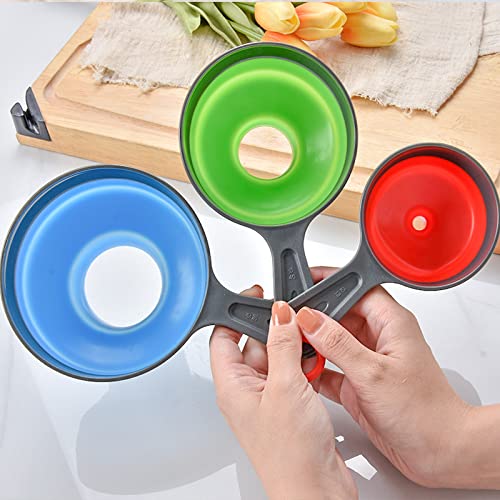 3 Pcs Collapsible Silicone Funnel Set, Food Grade Kitchen Funnels for Filling Wide & Narrow Mouth Bottles Jars, Space-Saving Cooking Funnel for Oil Liquid Spice Jam