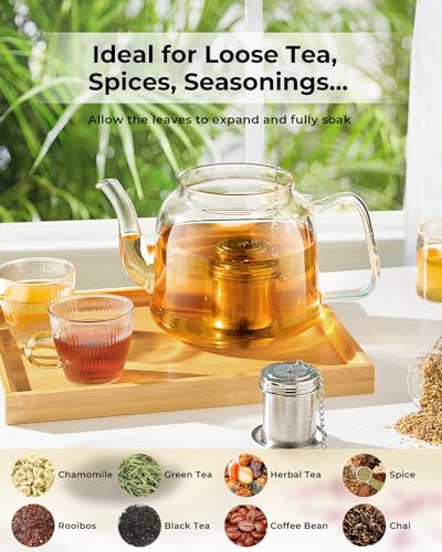 HOUSE AGAIN Tea Infuser, Extra Fine Mesh Tea Strainers for Loose Tea, 18/8 Stainless Steel Tea Strainer with Extended Chain Hook, Tea Steeper for Brew Tea, Spices & Seasonings for Single Cup, 1 Pack - size: Small × 1