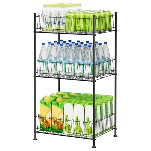 Water Bottle Organizer 3 Tier Water Bottle Holder Storage Rack Metal Drink Beverage Soda Can Organizer Shelf Stand for Floor Pantry Kitchen Classroom Food Storage, Black - color: Black, size: 3 Tier,12.5"D x 16.7"W x 32.3"H