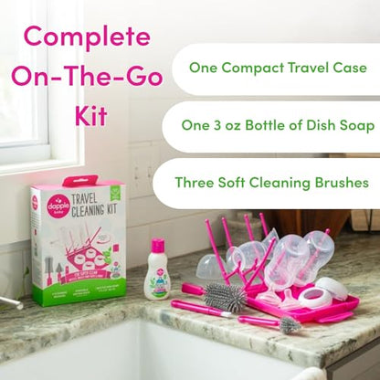 Dapple Baby Travel Cleaning Kit - 5 Piece- Baby Bottle & Dish Soap, Bottle Brushes, and Drying Rack - Newborn Essentials - size: Travel Kit (Pack of 1)