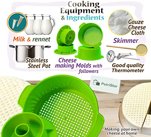 2 Pcs Cheese Mold for Cheese Making Cheese With Follower Piston Color Green - Cheesemaking Supplies - Cheese Form Mold - Cotton Cloth For Straining - Molde Para Queso Casero