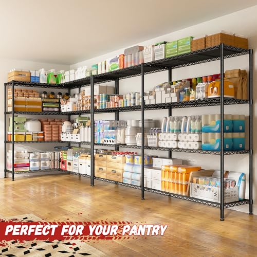 REIBII 69.8" W Storage Shelves 1250LBS Wire Shelving Unit 4 Tier Metal Shelving for Storage Rack Shelves Adjustable Heavy Duty Garage Shelf Pantry Shelves Kitchen Shelving, 69.8"Wx15.8"Dx62.9"H,Black - style: Black-15.8"Dx69.8"Wx62.9"H-4 Tier