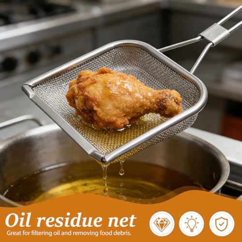 Stainless Steel Skimmer Spoon 16.92In Fine Mesh Oil Skimmer Ladle for Cooking Frying Hot Pot Fat Strainer Kitchen Utensil with Hanging Hole