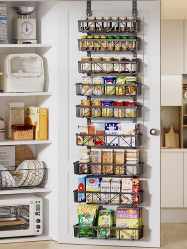 Delamu Adjustable Over the Door Pantry Organizer, 9-Tier Metal Pantry Organization and Storage for Kitchen, Hanging Spice Rack Seasoning Shelves, Cabinet Door Organizer for Easy Install, 16" Black - color: Black, size: 16"W 9-Tier