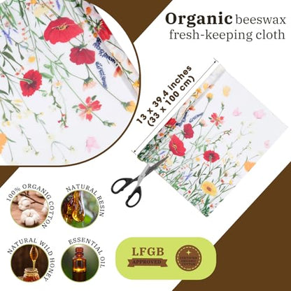 3 Rolls Reusable Beeswax Wraps for Food 13 x 40 Inches Bees Wax Wraps Reusable Food Storage Wrap Beeswax Paper Roll for Bread Sandwich Cheese Fruit Snacks(Spring) - style: Spring