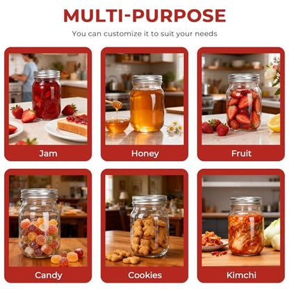 Glass Mason Jars 16 oz with Divided Lids ，15 Pack | Regular Mouth Canning Jars,Clear Glass Jars for Food Storage, Canning, Pickling, Dry Goods, Snacks, Candies, and DIY Projects - color: 16oz-15pack