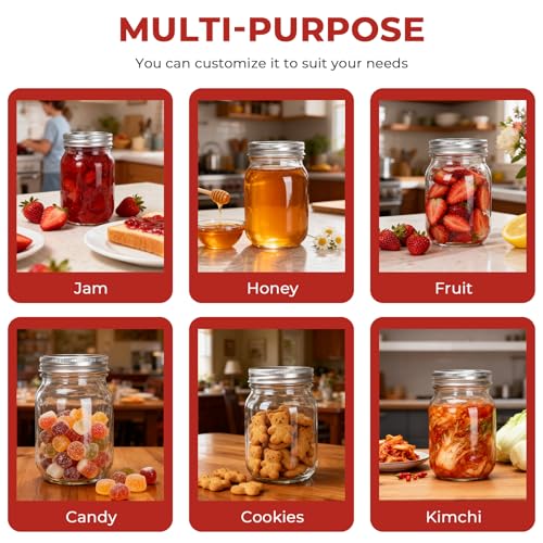 Glass Mason Jars 16 oz with Divided Lids ，15 Pack | Regular Mouth Canning Jars,Clear Glass Jars for Food Storage, Canning, Pickling, Dry Goods, Snacks, Candies, and DIY Projects - color: 16oz-15pack
