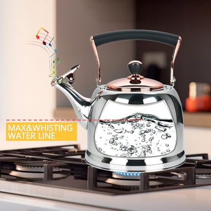 Tea Kettle Stainless Steel Teapot, Stainless Steel Teakettle for Stove Top with Heat Proof Ergonomic Handle 3.0 Quart - color: Gold, size: 3 Quarts