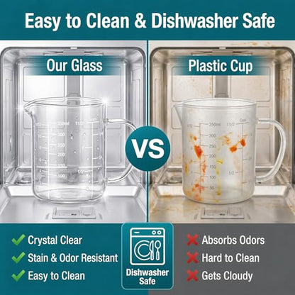 Borosilicate Glass Measuring Cup, 1-1/2 Cup Glass Measuring Cup with Spout, Microwave Safe, Dishwasher Safe, Easy Read Scale for Coffee Brewing, Baking, Cooking, Heating and Meal Prep. - size: 12oz/350ml
