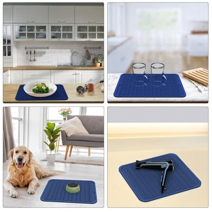 ZLR Silicone Dish Drying Mat for Kitchen Counter (12" x 16" / 307 x 405mm) - Large Fast-Dry Drainer Mat with Raised Wavy Ridges & 5mm Lip - Non-Slip, Heat Resistant 450°F, BPA-Free (Midnight Blue) - color: Midnight Blue, size: 16" x 12"