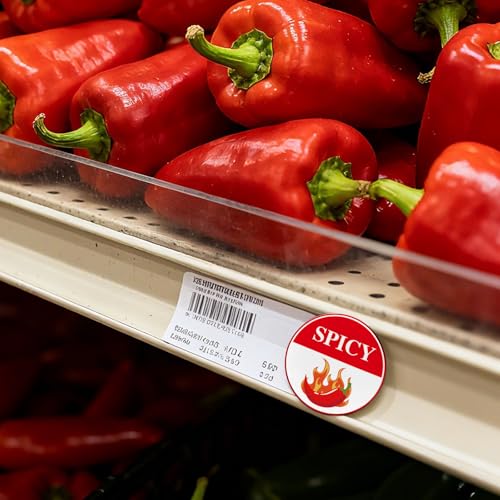 1000 Pcs Spicy Stickers Roll 1.5 Inch Hot Chili Pepper Food Warning Round Labels Self Adhesive Waterproof Caution Circle Label for Grocery Store Restaurants Packaging Kitchen - style: Red Spicy-1000 PCS