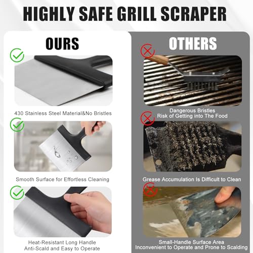 Grill Scraper, Griddle Scraper, Food Scraper with Handle for Blackstone Grill Accessories,Outdoor Barbecue Tools,Stainless Steel Scraper for Blackstone, Flat Top Grill Cleaning, Easy to Remove Stain - style: Grill Scraper