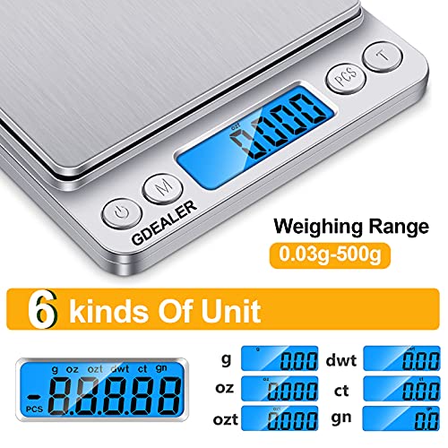 GDEALER Food Scale, 0.001oz/0.01g Precise Digital Kitchen Scale Gram Scales Weight Food Coffee Scale Digital Scales for Cooking Baking Stainless Steel Back-lit LCD Display Pocket Small Scale, Silver - color: Silver