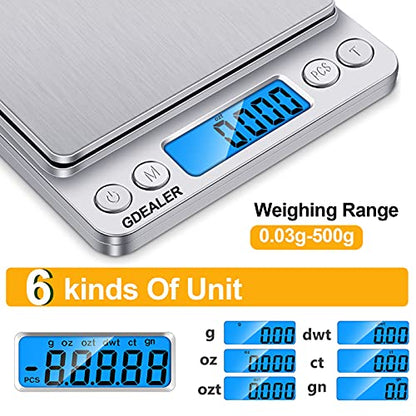 GDEALER Food Scale, 0.001oz/0.01g Precise Digital Kitchen Scale Gram Scales Weight Food Coffee Scale Digital Scales for Cooking Baking Stainless Steel Back-lit LCD Display Pocket Small Scale, Silver - color: Silver
