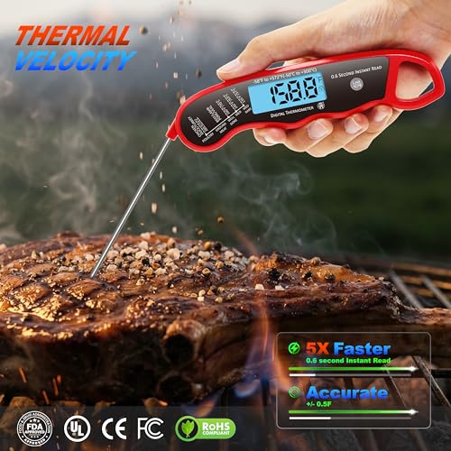 2 pcs 0.6S Instant Read Digital Meat Thermometer Probe/Pen，Factory‑Calibrated/Waterproof/Backlit/Magnetic/Flip Display/Motion Sensor:Outdoor BBQ, Barbecue Grilling, Smoking, Oven, Baking, Oil, Candy