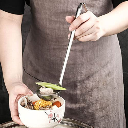Stainless Steel Soup Ladle Set Long Handled Spoons with Pouring | Stainless Steel Material, 5 Pcs Hooked Handle Metal Ladles with Pouring Rim, 1oz 2oz 4oz 6oz 8oz Kitchen Cook