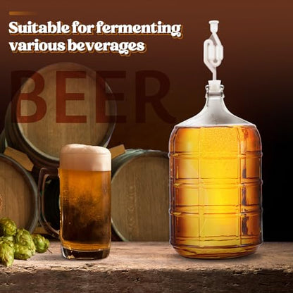 Ziliny 2 Pieces 5 Gallon Glass Carboy, 5 Gallon Glass Water Jug with Drilled & Undrilled Silicone Stoppers and Airlock Fermenting Jug Fermentation Jar Clear Beer Carboy for Beer Wine Making (Clear) - size: 5 Gallon
