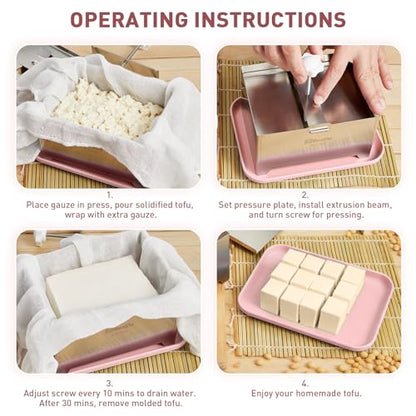 Tofu Press Stainless Steel, Paneer Maker with Tofu Press Cloth and Drip Tray, Improves Tofu Flavor and Texture, for Homemade Tofu, Paneer Press and Cheese Press, Multi-Functional Kitchen Tool（Pink） - color: Stainless Steel Standard
