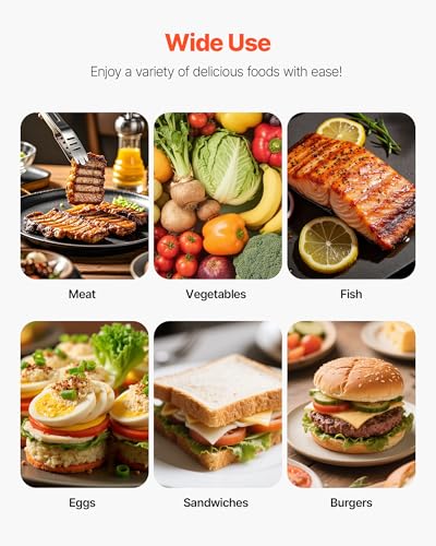 VEVOR Commercial Panini Grill, 1800W Electric Sandwich Panini Maker, Stainless Steel Sandwichs Press Grill with Handle and Temp Control, 13.5x9.3 in Full Flat Enamel Plate, for Hamburger Steak Bacon