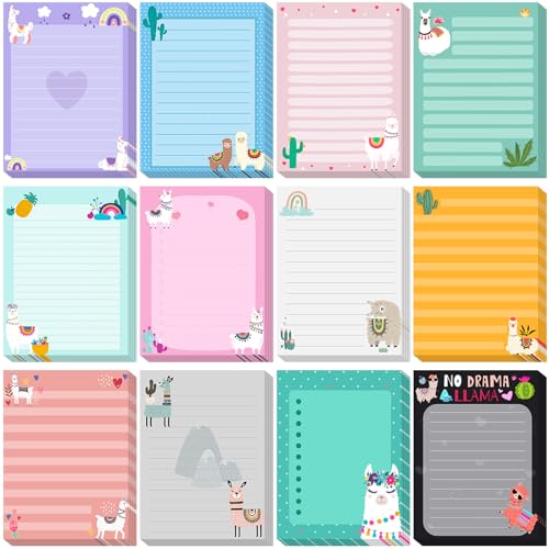 Chiisong 12 Pieces Llama Sticky Notes Cute Animal Alpaca Self Stick Notepads Gift for Mexican Camel Theme Party, 3x4 Inch No Drama to Do List Cactus Notepads Llama Gifts for Home and Office - style: Llama Style