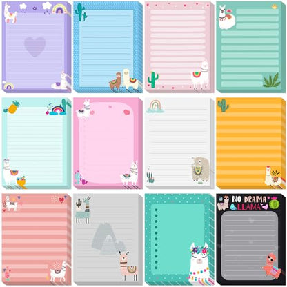Chiisong 12 Pieces Llama Sticky Notes Cute Animal Alpaca Self Stick Notepads Gift for Mexican Camel Theme Party, 3x4 Inch No Drama to Do List Cactus Notepads Llama Gifts for Home and Office - style: Llama Style