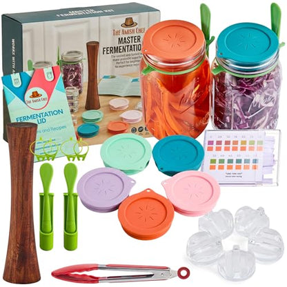 Master Fermentation Kit for Wide Mouth Mason Jar by The Amish Chef - Pickle Kit, Kimchi, Sauerkraut Making Kit - Fermentation Airlock Lids - size: Master Kit