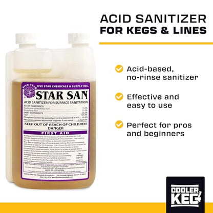 Star San Cleaner 32oz - No Rinse Food Grade Brewing Sanitizer Rinseless Cleaning Agent for Home Brew, Kegs, Stainless Steel. Acid-based, foaming sanitizer for Beer, Wine, & Mead Equipment