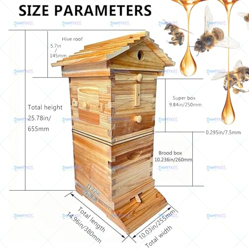 Beehive Complete Kit,Auto Flow Bee Hives Boxes Starter Kit, Durable Wooden Construction with Easy Honey Harvest Design, Ideal Beekeeping Supplies for Novices Home Garden & Small Apiaries