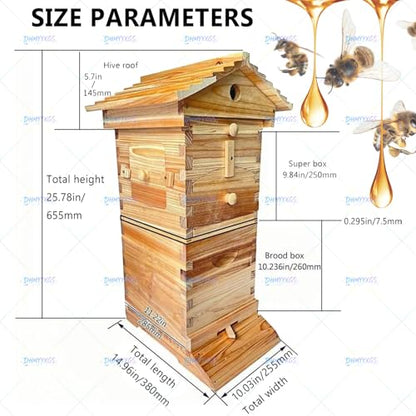 Beehive Complete Kit,Auto Flow Bee Hives Boxes Starter Kit, Durable Wooden Construction with Easy Honey Harvest Design, Ideal Beekeeping Supplies for Novices Home Garden & Small Apiaries