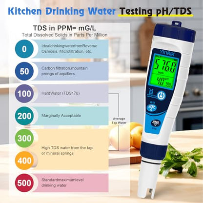Digital Pool Salt Tester & pH Meter, 5 in 1 Salinity Meter for Salt Water Pool, Hot Tub & Aquarium, EC TDS Temperature Tester, Professional High Accuracy - color: Blue pH meter