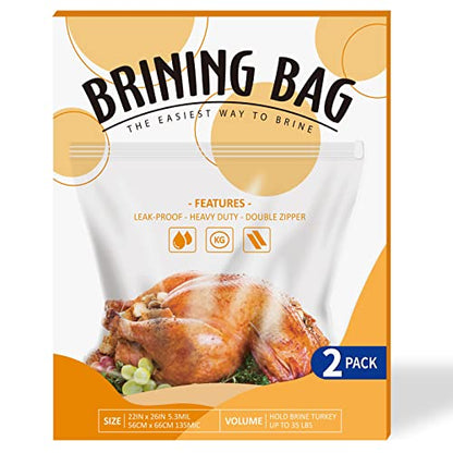 Brine Bags for Turkey, 26"×22", 2 Pack, Holds up 35lb, Thicker Brining Bags with 2 Cotton Strings, Extra Large Brining Bag Fits for Turkey, Chicken, Beef, Fish, Lamb, Pork …