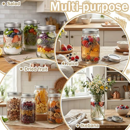 SUT Wide Mouth Mason Jars 32 oz,9 Pack Quart Mason Jars With Airtight lids and Bands,Clear Canning Jars 32 oz for Preserving,Meal Prep,Overnight Oats,Fermenting, Pickling - color: Clear