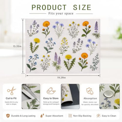 Non Slip Kitchen Countertop Drying Mat for Dishes,Floral Pattern | Size:15.7" x 19.6",Super absorbent coffee mat,Various tableware suitable for the kitchen