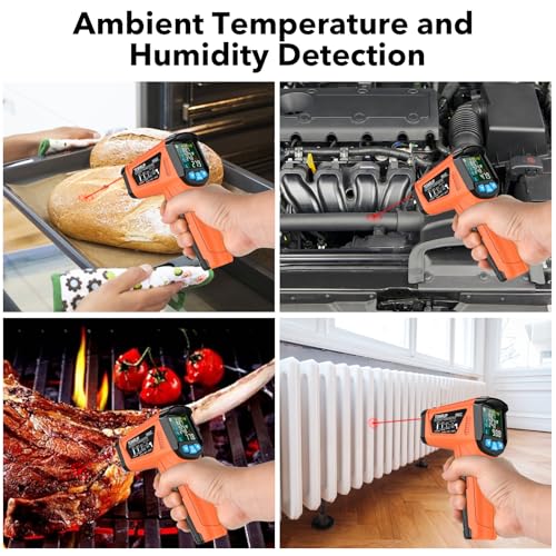Infrared Thermometer Gun, TEMIRUP Digital Laser Temperature Gun, -58°F to 1472°F, Non Contact IR Temp Gun with Color LCD for Industrial, Cooking, Griddle, Engine, HVAC,Adjustable Emissivity & Humidity - color: Orange -58°F~1472°F (-50°C~800°C)