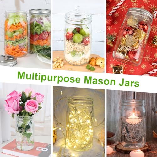 Wide Mouth Mason Jars 32 oz, 6 Pack Quart Canning Jars with Airtight Lids and Bands, Clear Glass Mason Jars for Canning, Pickling, Preserving, Meal Prep - size: 32oz - 6 Pack