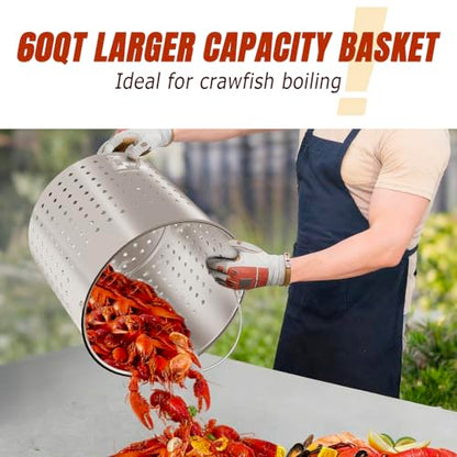 80QT Seafood Boil Pot with Detachable Paddle, Stainless Steel Stock Pot | Crawfish Boil Pot with 60QT Basket, Lid & Lifting Hook, Perfect for Outdoor Crab, Lobster & Shrimp Boils - style: 80QT+Mixing Paddle