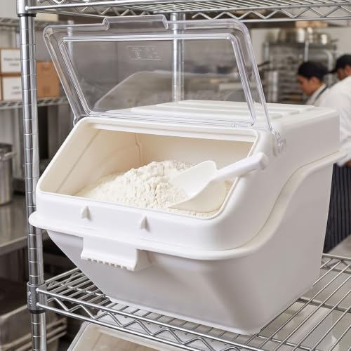 TrueCraftware- 10 Gallon Shelf Ingredient Bin (150 Cups) White Storage Container with Clear Flip Top Lid &Measuring Scoop-Stackable Plastic Food Pantry Organizer for Flour Sugar - size: 10 Gallon