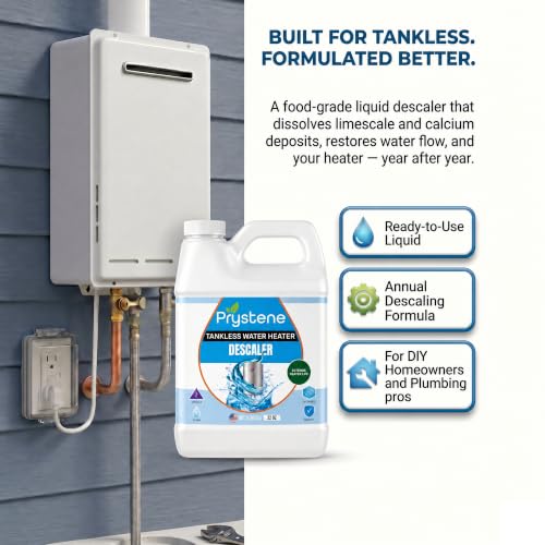 Tankless Water Heater Descaler Liquid 32 Oz — Removes Limescale, Restores Hot Water Pressure and Heating Efficiency — Food Grade Citric and Lactic Acid — Made in USA