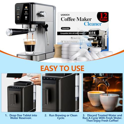 Coffee Machine Cleaner Descaler Tablets 12 Pack, Coffee Maker Cleaner for Keurig, Ninja, Breville, Delonghi, Nespresso, Miele,Espresso Machine Cleaning Tabs,Descaling Solution for Coffee Pot Maker - size: 1 Count (Pack of 12)