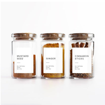 250 White Spice Labels by ThreeKin | Waterproof & Oil-Resistant Pre-Printed Stickers for Spice Jars | Durable, BPA-Free Seasoning Labels | Easy-Clean, No-Residue Design | Proudly Female & USA Owned - color: White